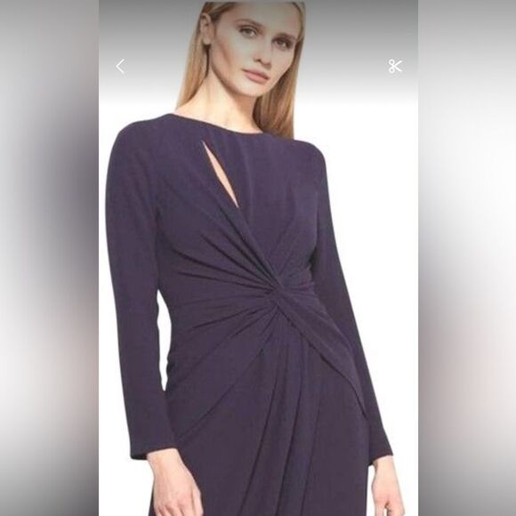 NWT Dress the Population Naomi Long Sleeve Twist Crepe Gown Sz XXS Boysenberry - Picture 10 of 15